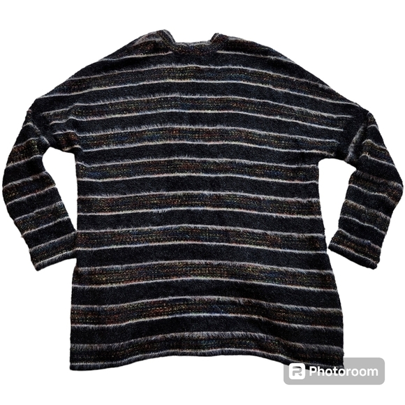 Modcloth Fuzzy Black Multicolor Metallic Striped Open Front Cardigan sz L - Picture 4 of 7